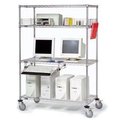 Global Equipment Nexel     4-Shelf Mobile Wire Computer LAN Workstation w/Keyboard Tray, 60"W x 24"D x 69"H, Chrome 250197